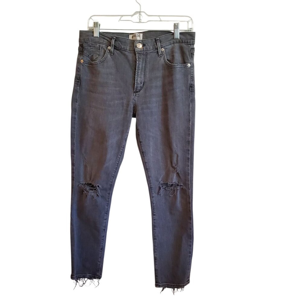 AGolde Black Sophie Distressed Raw Mid Rise‎ Skinny Ankle Jeans Size 28